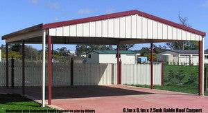 Carport with Gable Roof & Screen Wall - 3mW Gable x 6mL x 2.8mH - Shed City