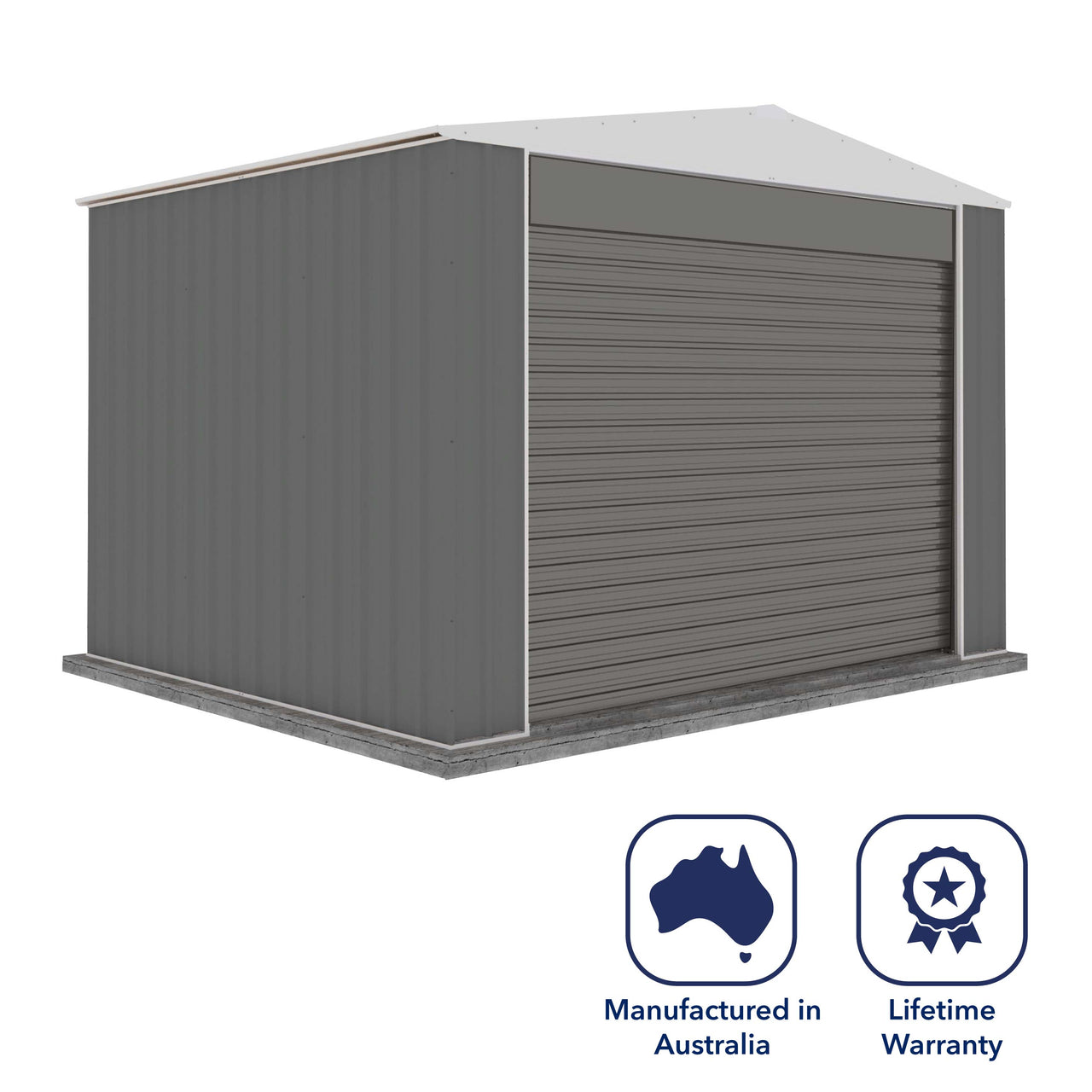 Absco 3.00mW x 3.00mD x 2.30mH Bush Ranger Garage with Roller Shutter Door - Woodland Grey - Shed City