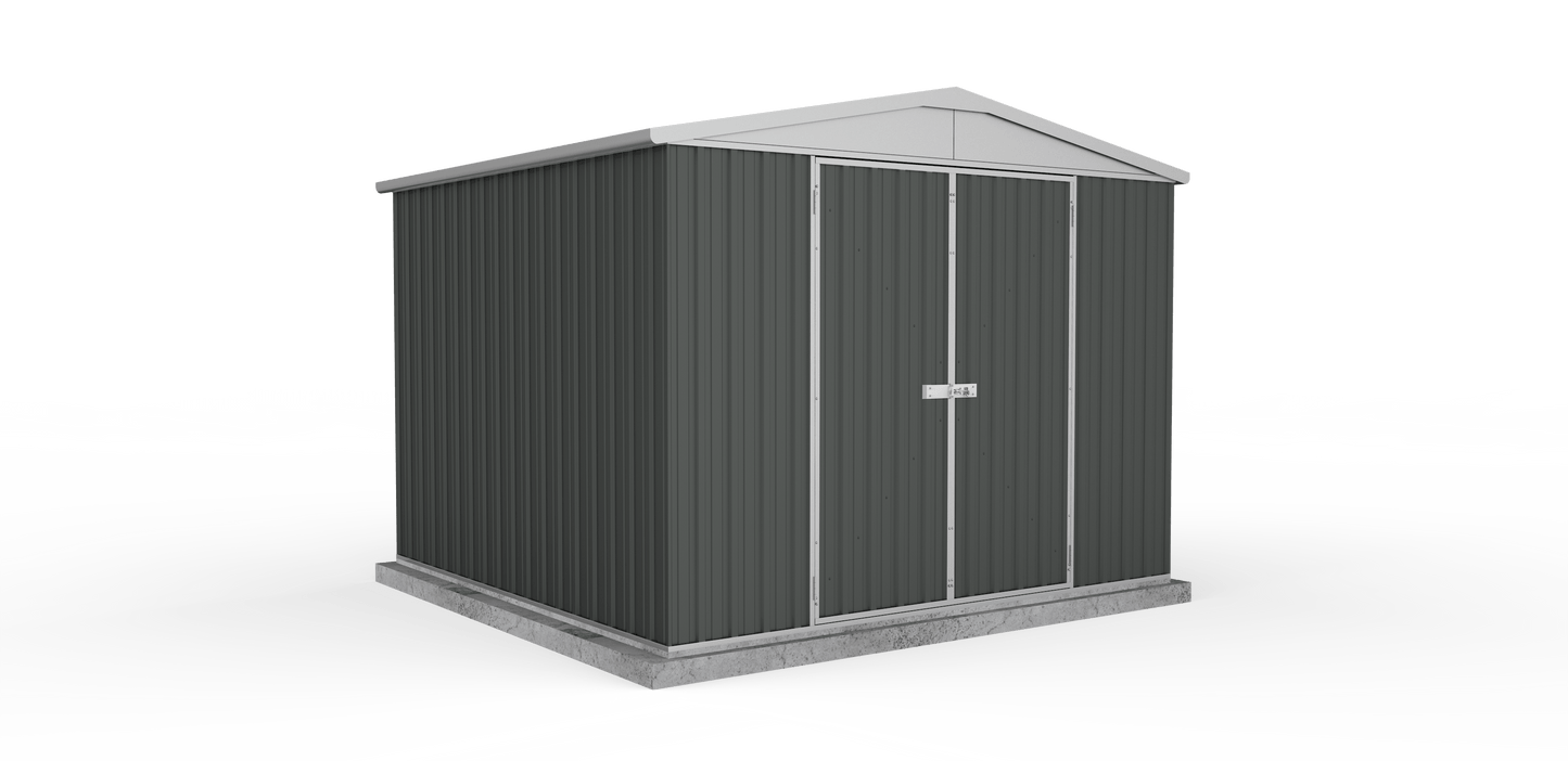 Absco 3.00mW x 2.92mD x 2.30mH Double Door Highlander Garden Shed - Woodland Grey