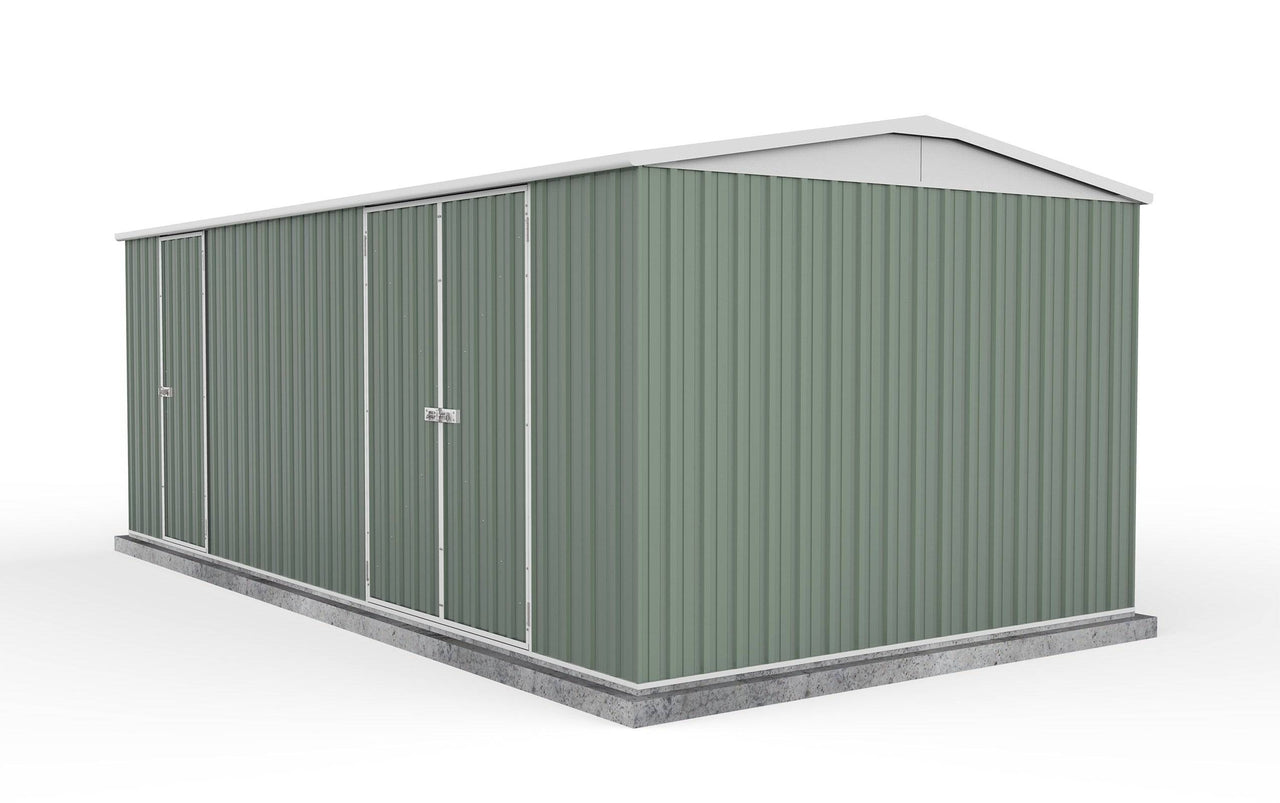 Absco 5.96mW x 3.00mD x 2.30mH Three Door Highlander Garden Shed - Pale Eucalypt - Shed City