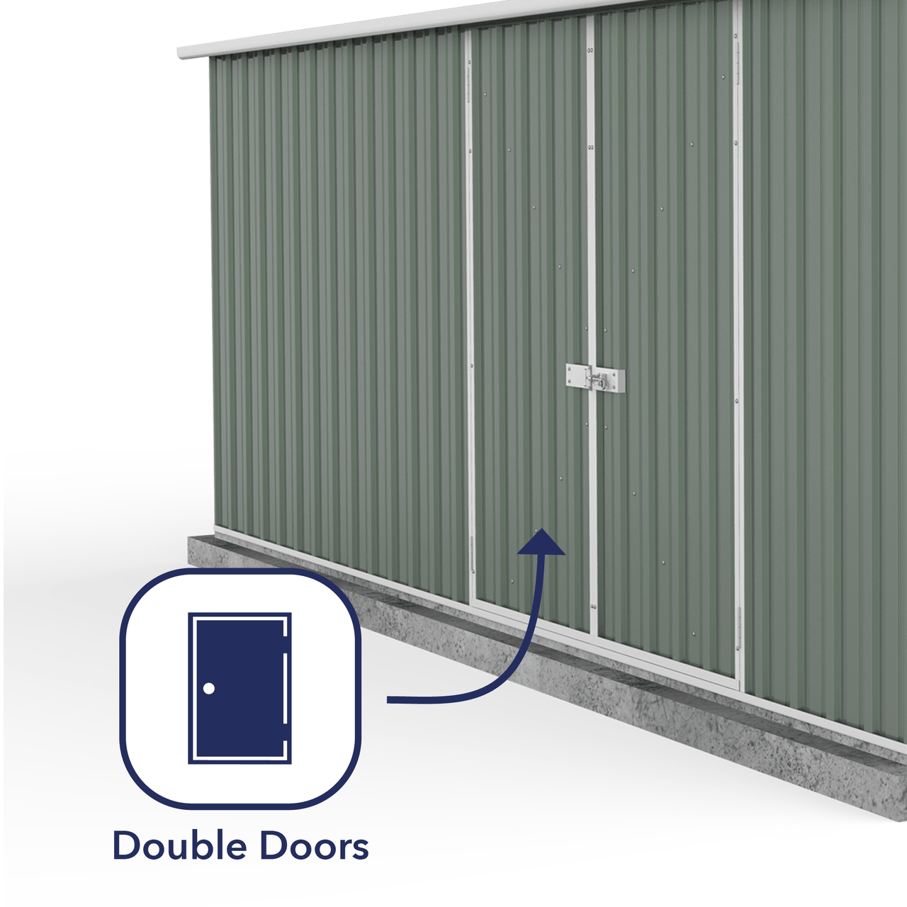 Absco 4.48mW x 3.00mD x 2.06mH Double Door Workshop Shed - Pale Eucalypt - Shed City