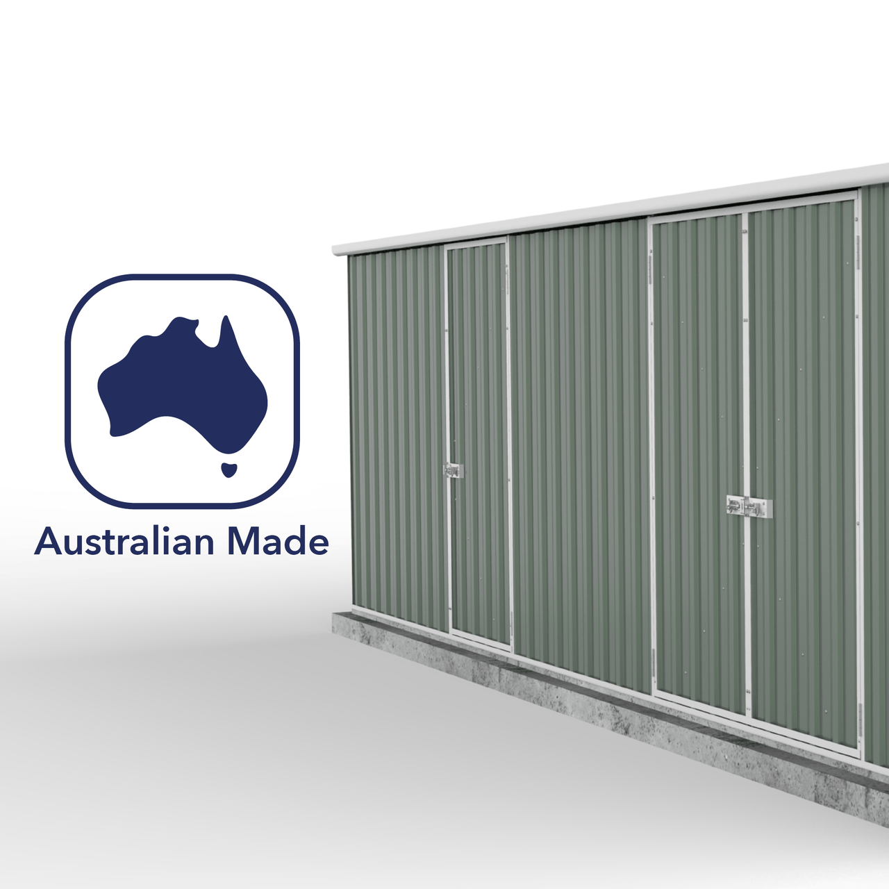 Absco 5.96mW x 3.00mD x 2.06mH Three Door Workshop Shed - Pale Eucalypt - Shed City