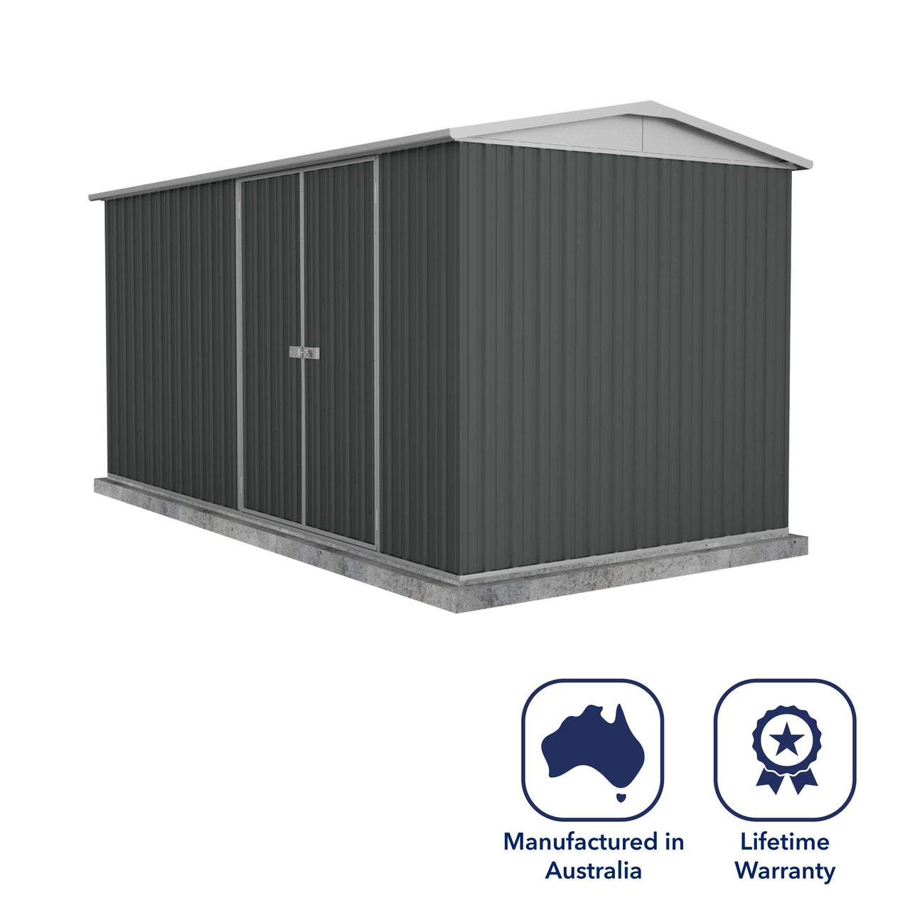 Absco 4.48mW x 2.26mD x 2.00mH Double Door Workshop Shed - Monument - Shed City