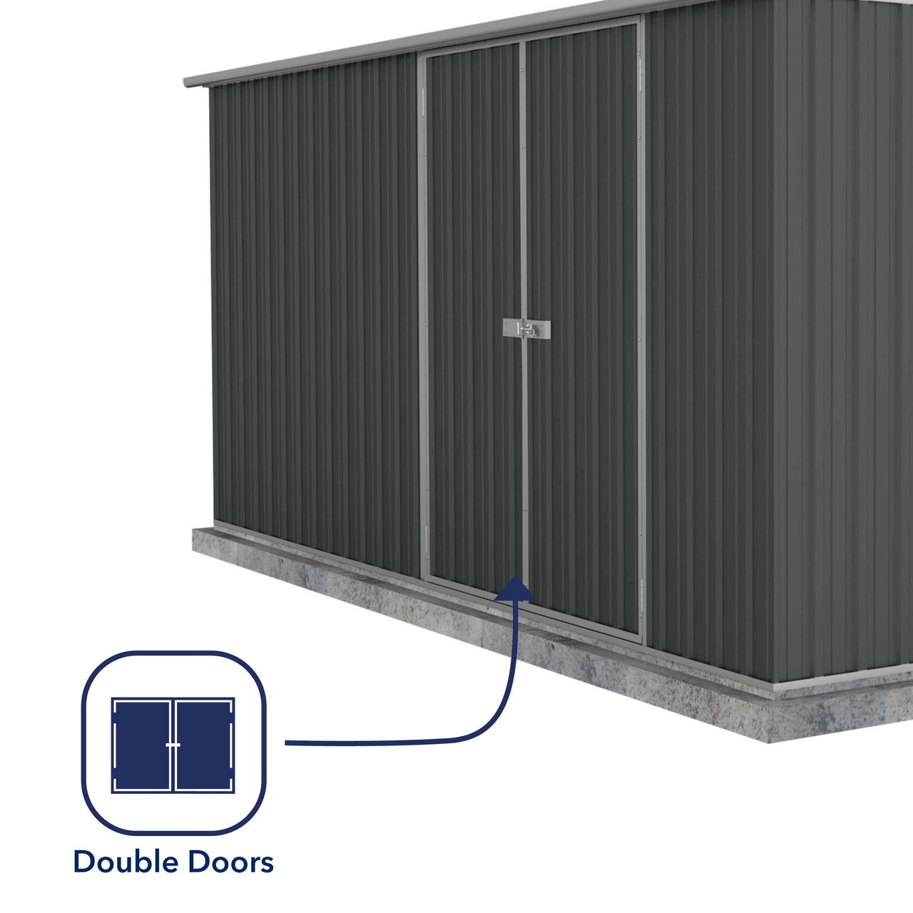 Absco 4.48mW x 2.26mD x 2.00mH Double Door Workshop Shed - Monument - Shed City