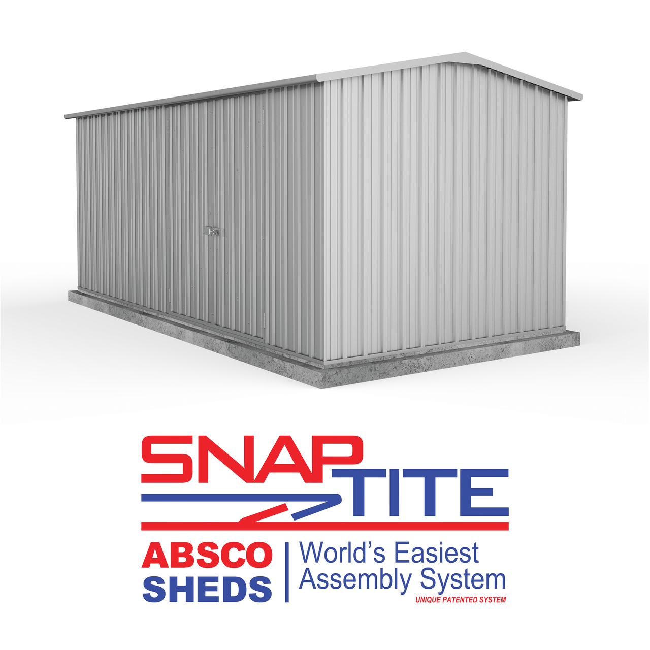 Absco 4.48mW x 2.26mD x 2.00mH Double Door Workshop Shed - Zincalume - Shed City