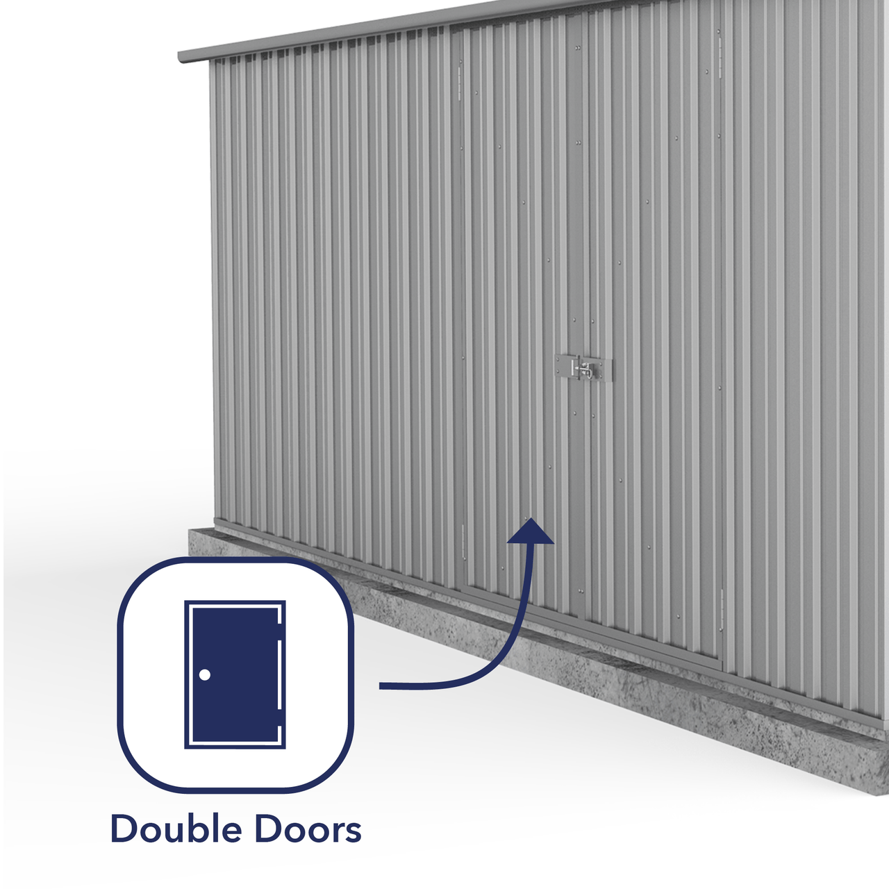 Absco 4.48mW x 2.26mD x 2.00mH Double Door Workshop Shed - Zincalume - Shed City