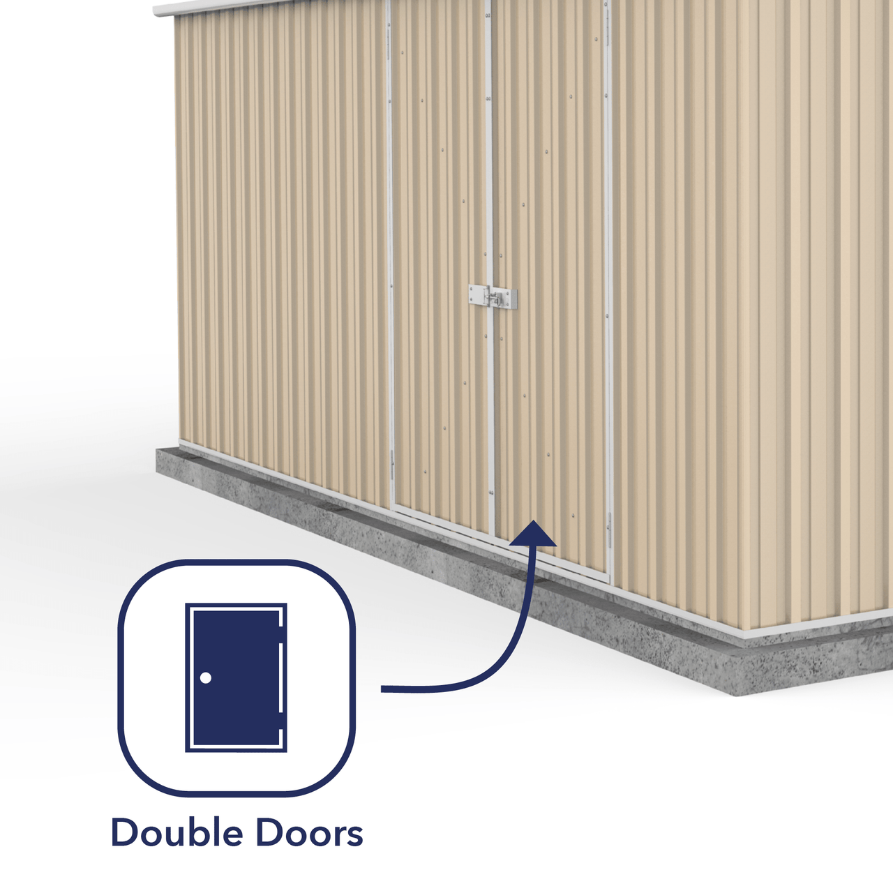 Absco 4.48mW x 3.00mD x 2.06mH Double Door Workshop Shed - Classic Cream - Shed City