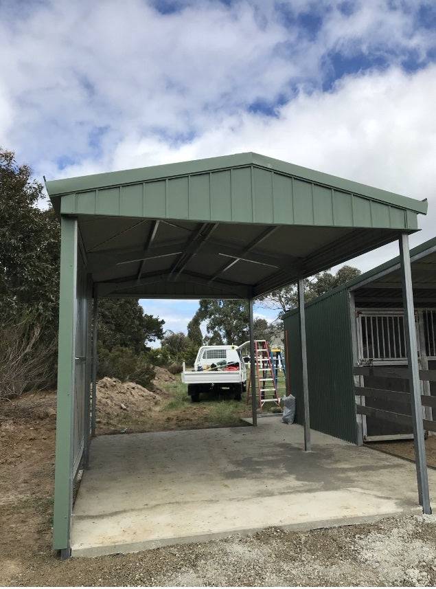Carport with Gable Roof & Screen Wall - 3mW Gable x 6mL x 2.8mH - Shed City