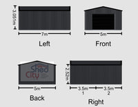 Thumbnail for Gable Roof Large Single Garage Shed 5mWx7mLx2.5mH - Vehicle | Storage | Workshop