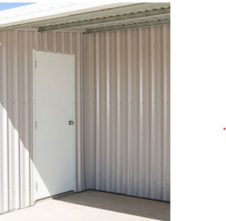 3-sided metal-clad shed and garage personal access door.