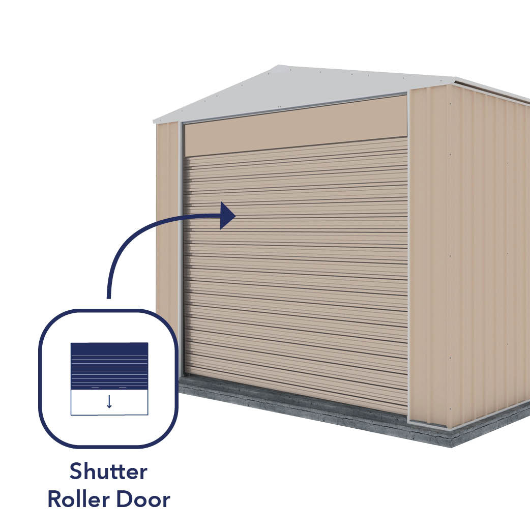 Absco 3.00mW x 2.26mD x 2.30mH Bush Ranger Garage with Roller Shutter Door - Classic Cream - Shed City