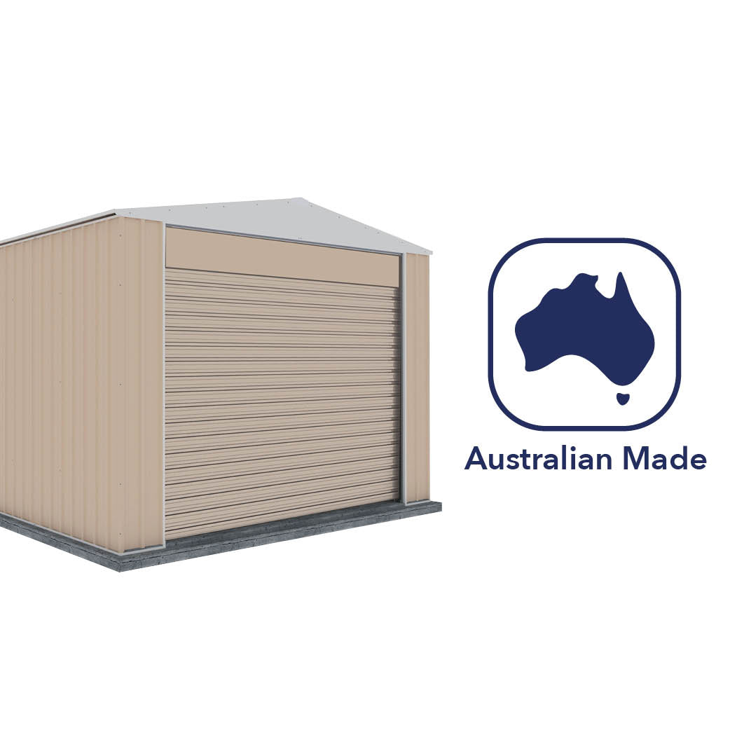 Absco 3.00mW x 2.26mD x 2.30mH Bush Ranger Garage with Roller Shutter Door - Classic Cream - Shed City