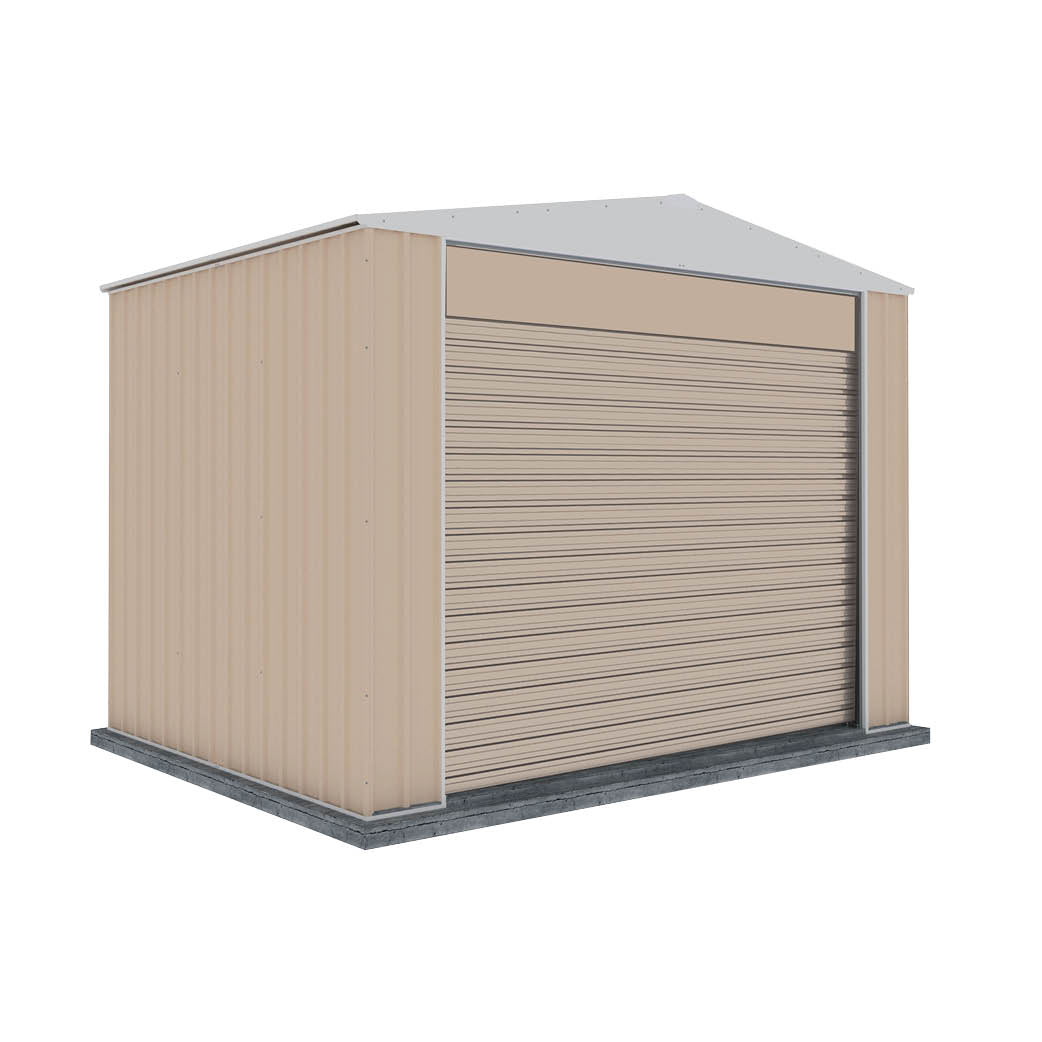 Absco 3.00mW x 2.26mD x 2.30mH Bush Ranger Garage with Roller Shutter Door - Classic Cream - Shed City