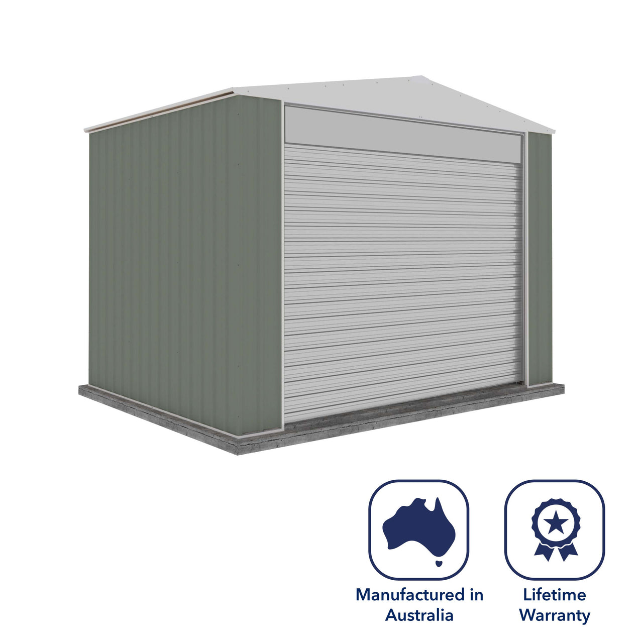 Absco 3.00mW x 2.26mD x 2.30mH Bush Ranger Garage with Roller Shutter Door - Pale Eucalypt - Shed City