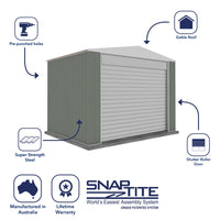 Thumbnail for Absco 3.00mW x 2.26mD x 2.30mH Bush Ranger Garage with Roller Shutter Door - Pale Eucalypt - Shed City