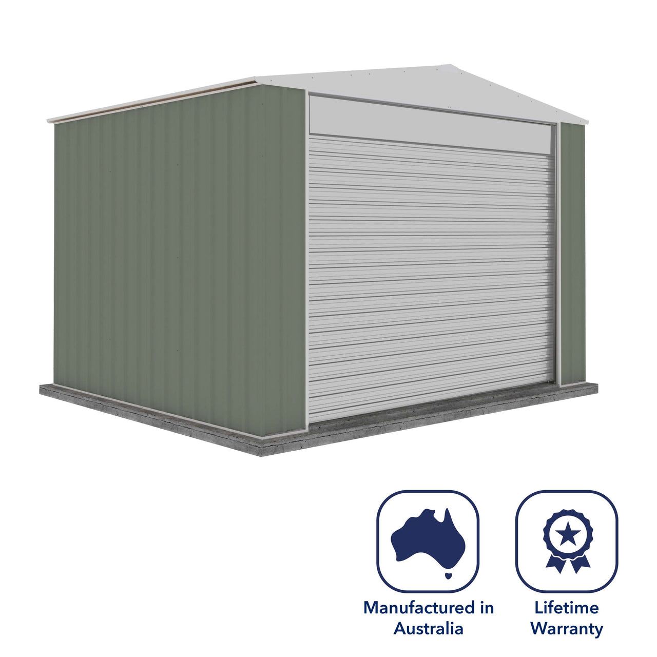 Absco 3.00mW x 3.00mD x 2.30mH Bush Ranger Garage with Roller Shutter Door - Pale Eucalypt