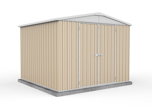 Absco 3.00mW x 2.92mD x 2.30mH Double Door Highlander Garden Shed - Classic Cream