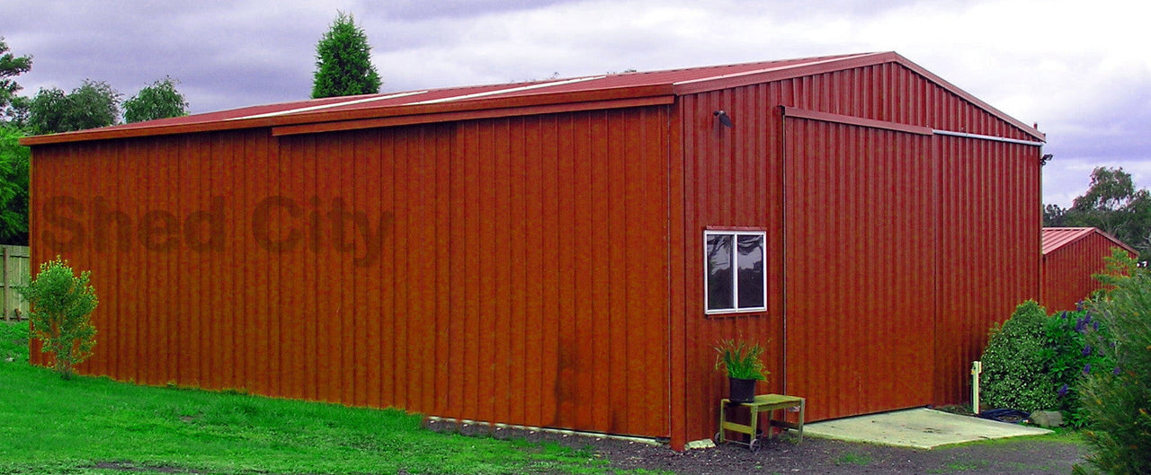 Garage 7mW Gable x 12mL x 3.1mH Steel Sliding Doors - Shed City