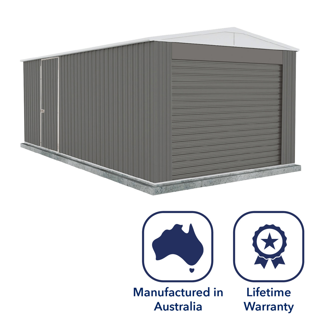 Absco 3.00mW x 5.96mD x 2.30mH Highlander Garage with Roller Shutter Door - Woodland Grey - Shed City