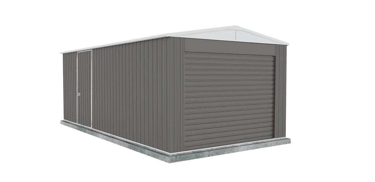 Absco 3.00mW x 5.96mD x 2.30mH Highlander Garage with Roller Shutter Door - Woodland Grey - Shed City