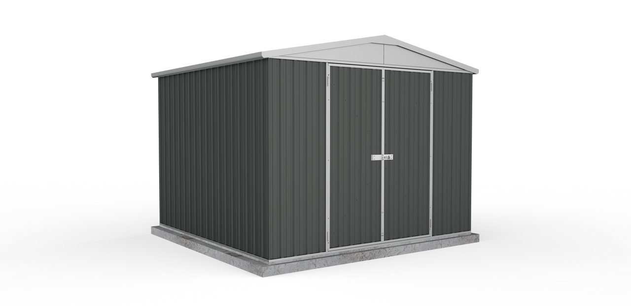 Absco 3.00mW x 2.92mD x 2.30mH Double Door Highlander Garden Shed - Woodland Grey