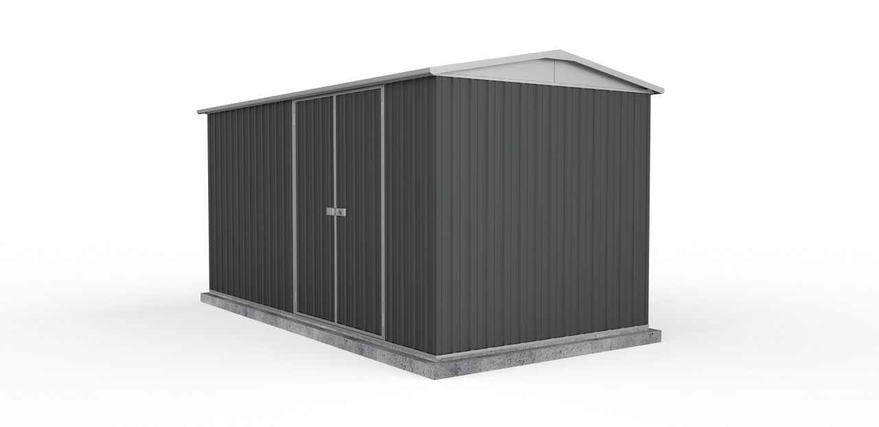 Absco 4.48mW x 2.26mD x 2.30mH Double Door Highlander Garden Shed - Woodland Grey - Shed City