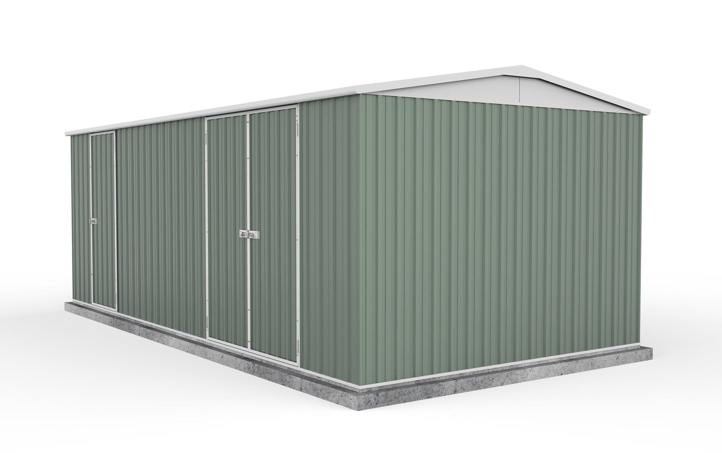 Absco 5.96mW x 3.00mD x 2.30mH Three Door Highlander Garden Shed - Pale Eucalypt