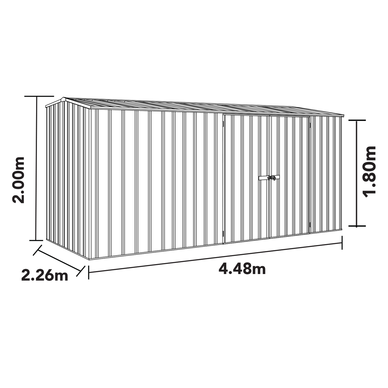 Absco 4.48mW x 3.00mD x 2.06mH Three Door Workshop Shed - Zincalume - Shed City