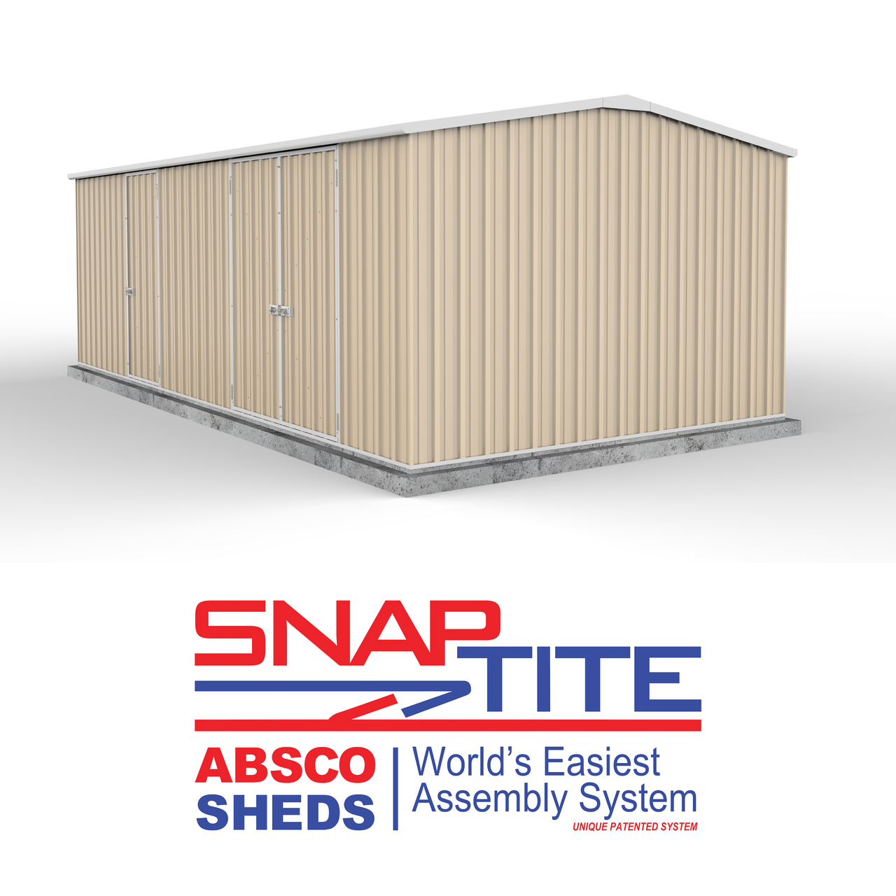 Absco 5.96mW x 3.00mD x 2.06mH Three Door Workshop Shed - Classic Cream - Shed City