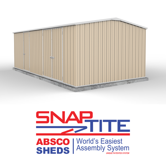 Absco 5.96mW x 3.00mD x 2.06mH Three Door Workshop Shed - Classic Cream