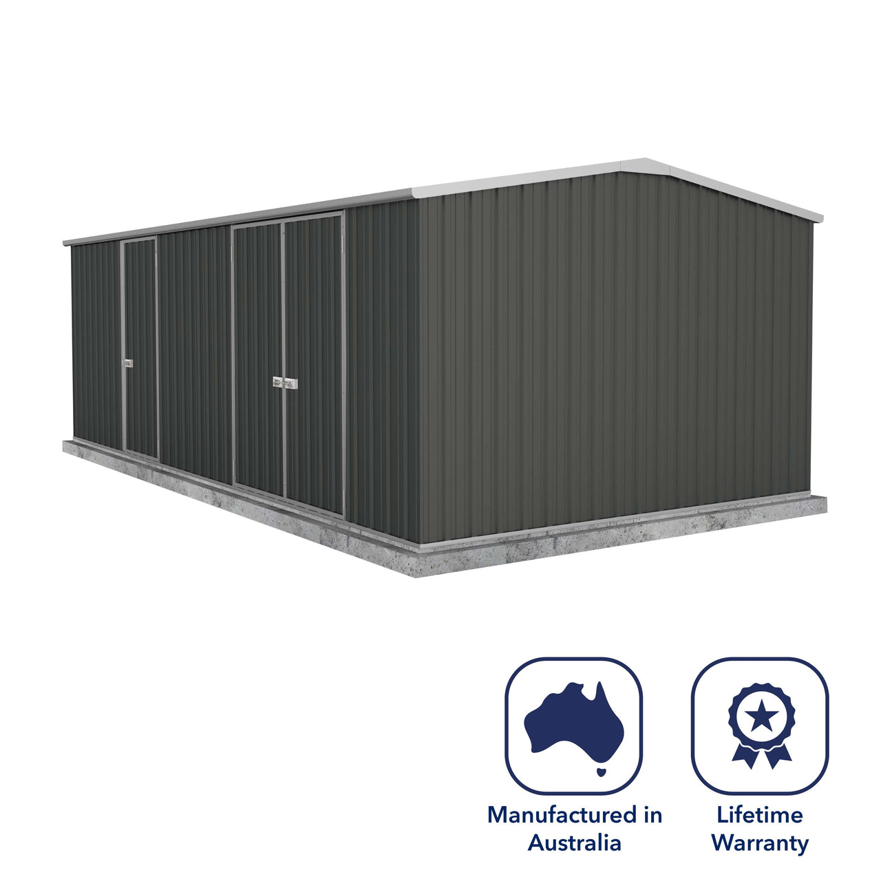 Absco 5.96mW x 3.00mD x 2.06mH Three Door Workshop Shed - Monument - Shed City