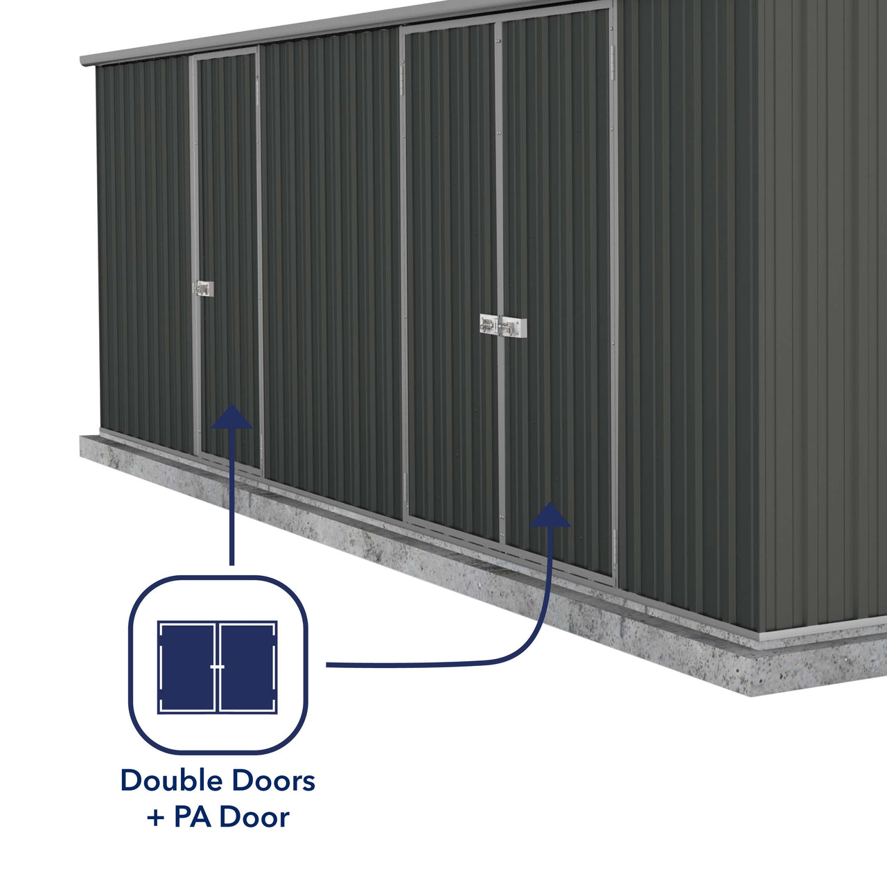 Absco 5.96mW x 3.00mD x 2.06mH Three Door Workshop Shed - Monument - Shed City