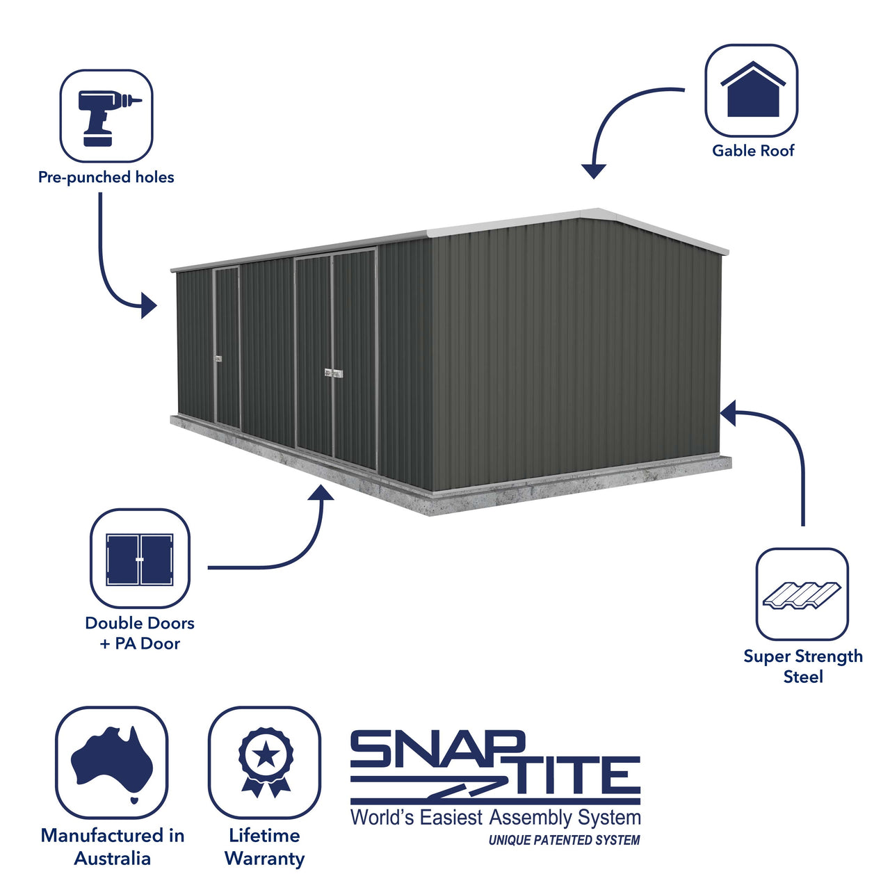 Absco 5.96mW x 3.00mD x 2.06mH Three Door Workshop Shed - Monument