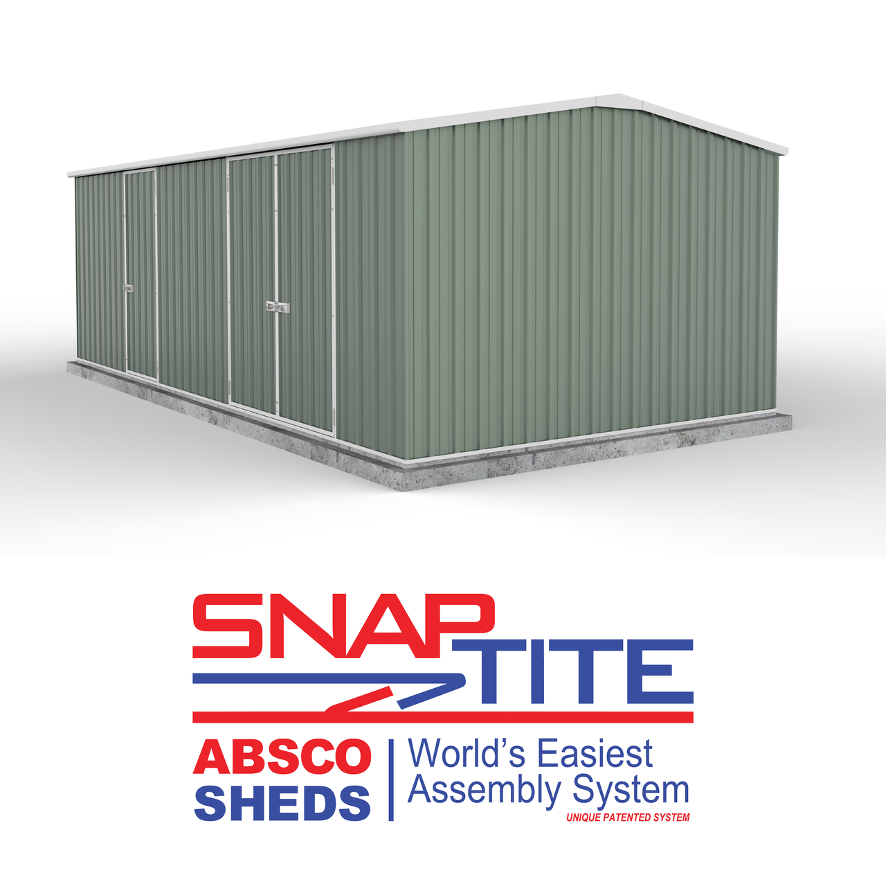 Absco 5.96mW x 3.00mD x 2.06mH Three Door Workshop Shed - Pale Eucalypt - Shed City