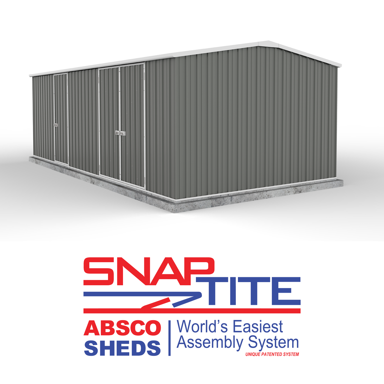 Absco 5.96mW x 3.00mD x 2.06mH Three Door Workshop Shed - Woodland Grey