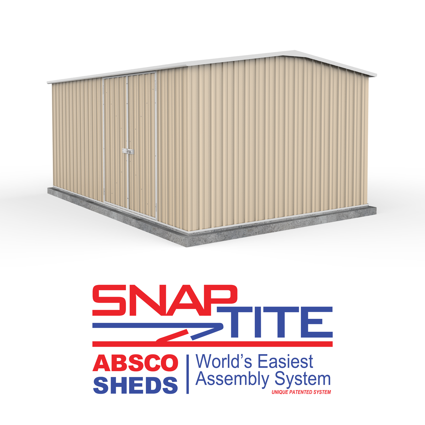 Absco 4.48mW x 3.00mD x 2.06mH Double Door Workshop Shed - Classic Cream